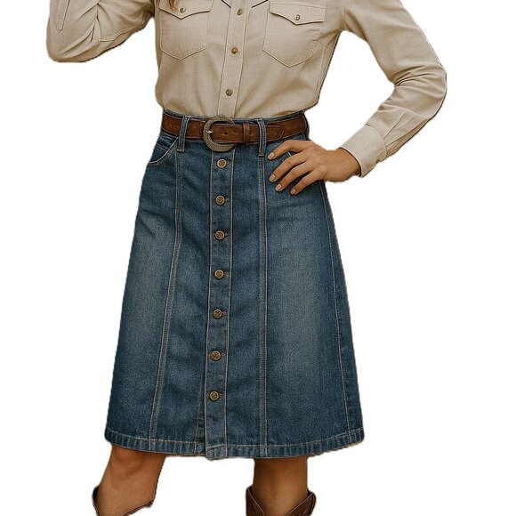 7 For All Mankind Button-Front Denim Skirt Size 28 Mid-Length - Picture 1 of 8